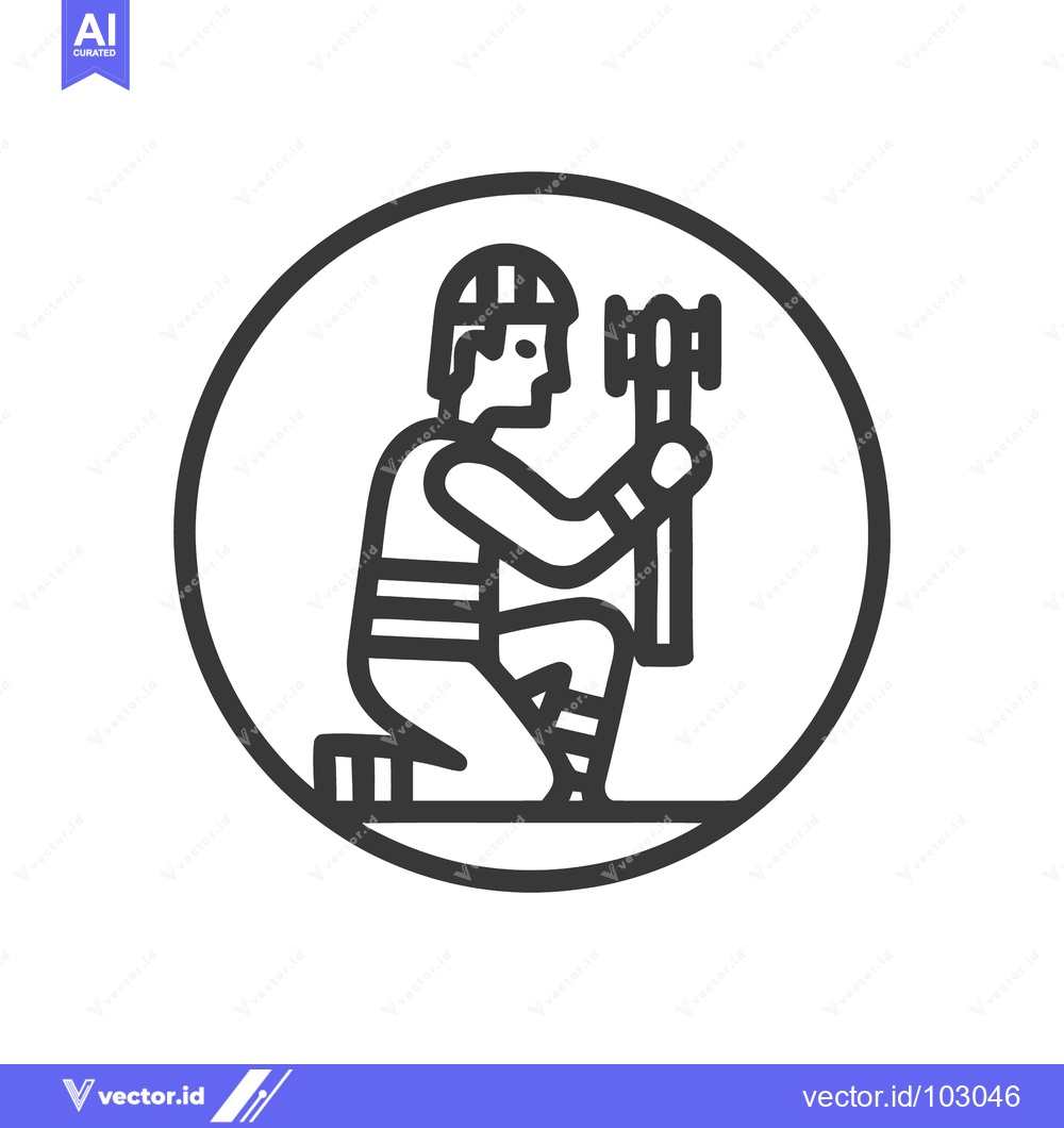 Premium Vector dari Monochrome Line Art Icon: Kneeling Worker in Hard Hat Holding Pickaxe