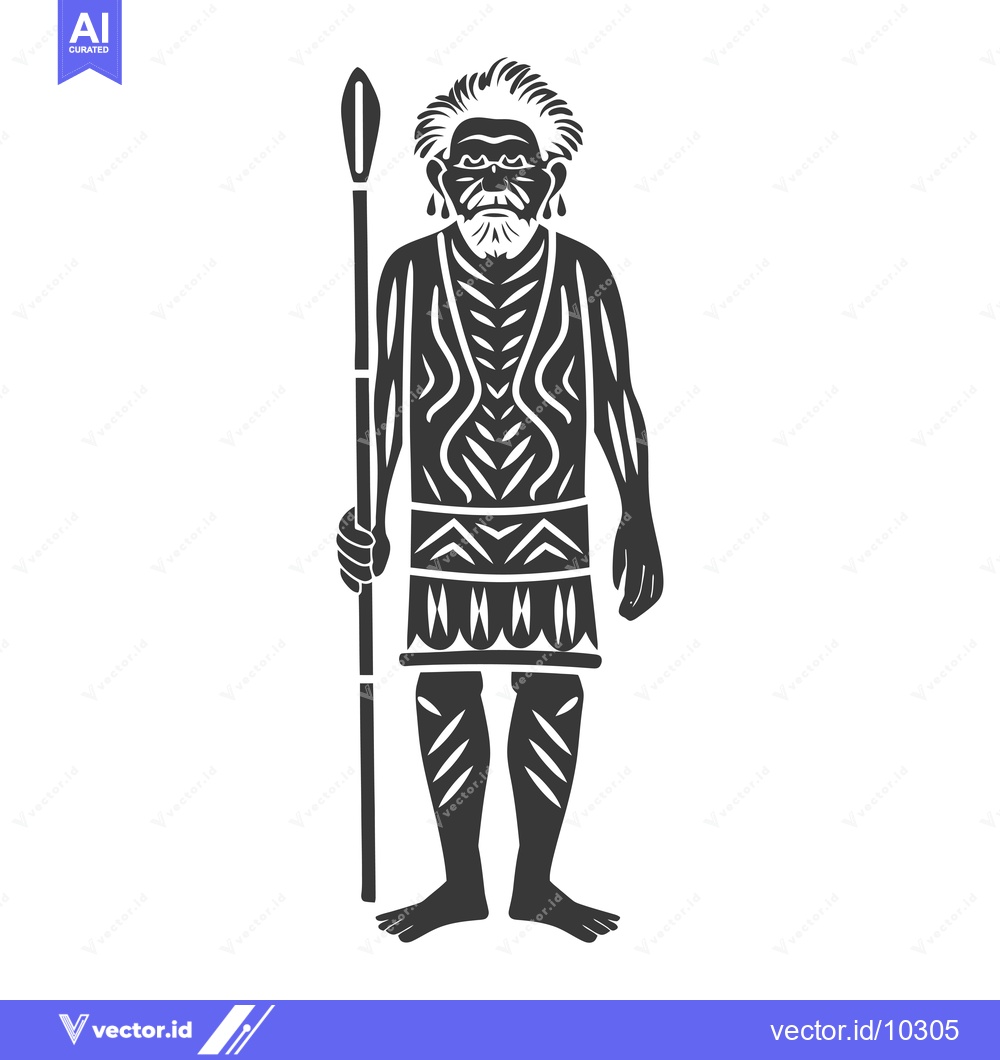 Premium Vector dari A Black and White Illustration of an Aboriginal Man with a Spear
