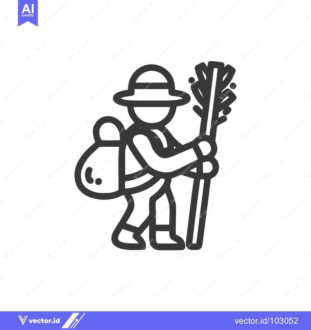 Premium Vector dari Simple Line Icon of Hiker with Backpack and Walking Stick for Outdoor