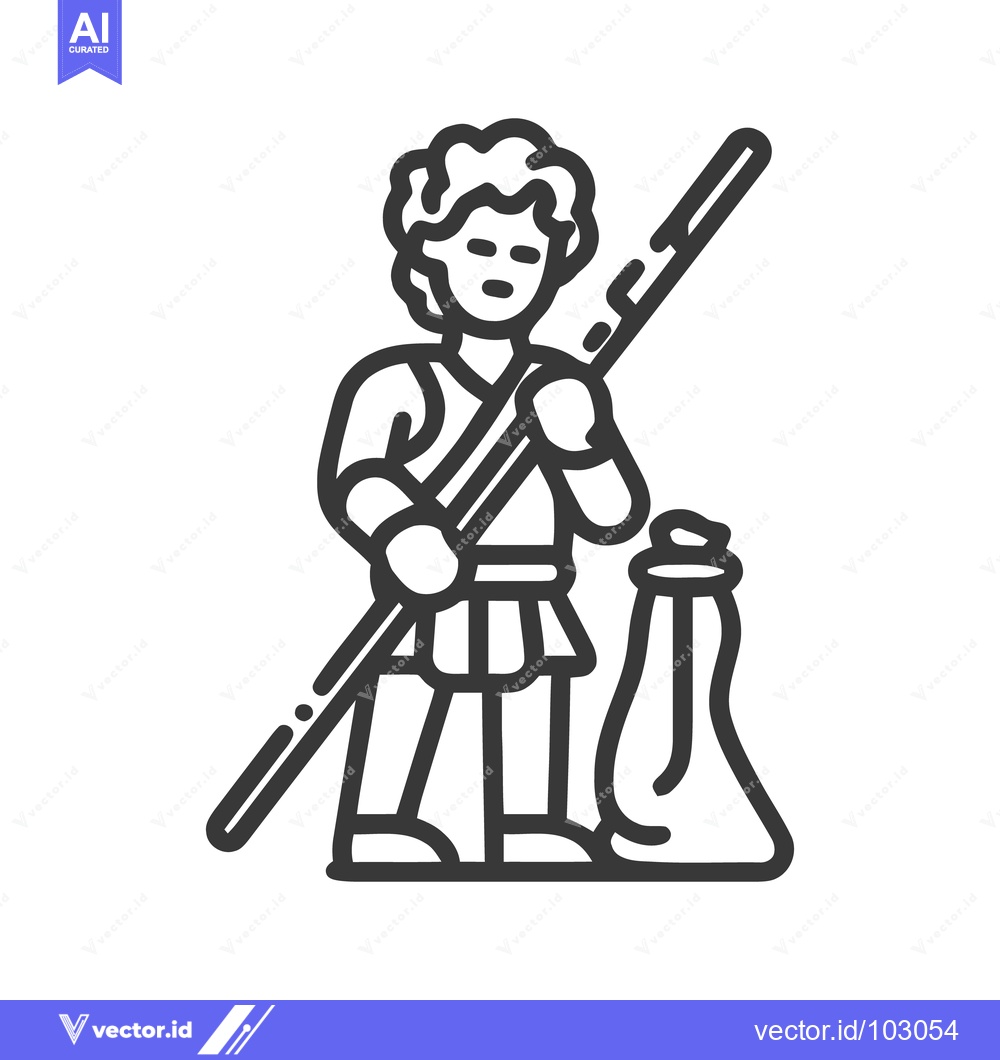 Premium Vector of Stylized Ancient Greek Figure with Staff and Bag Line Art Icon