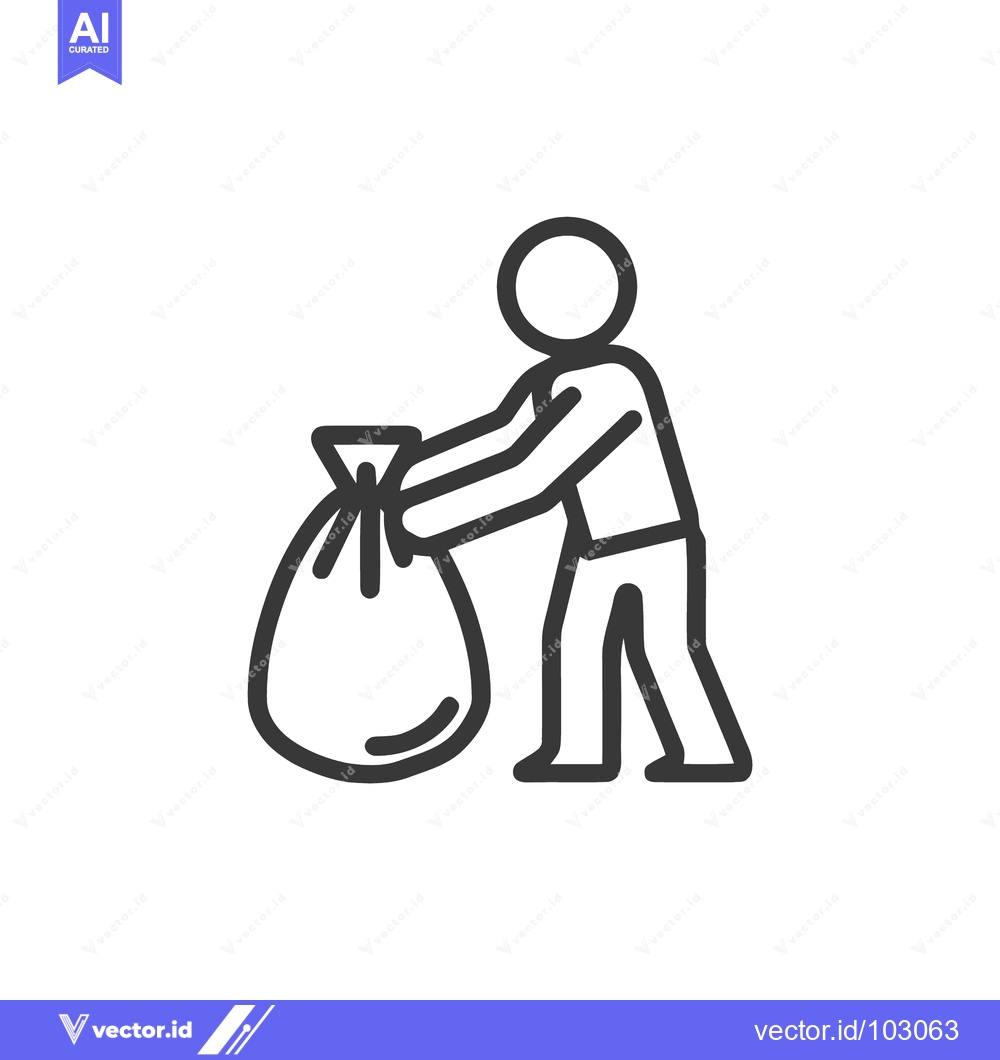 Premium Vector dari Cleanliness Icon: Minimalist Line Art of Person Carrying Tied Garbage