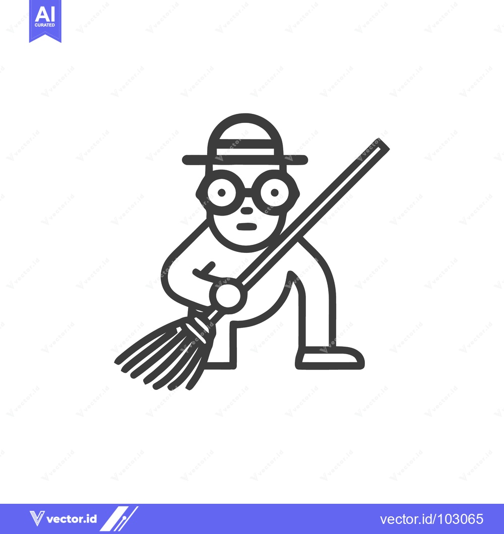 Premium Vector dari Minimalist Line Art Icon of a Character with Hat and Round Glasses Swe