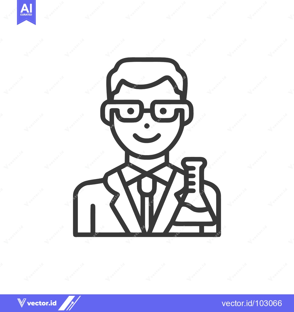 Premium Vector dari Friendly Line Art Scientist Icon with Erlenmeyer Flask for Chemistry R