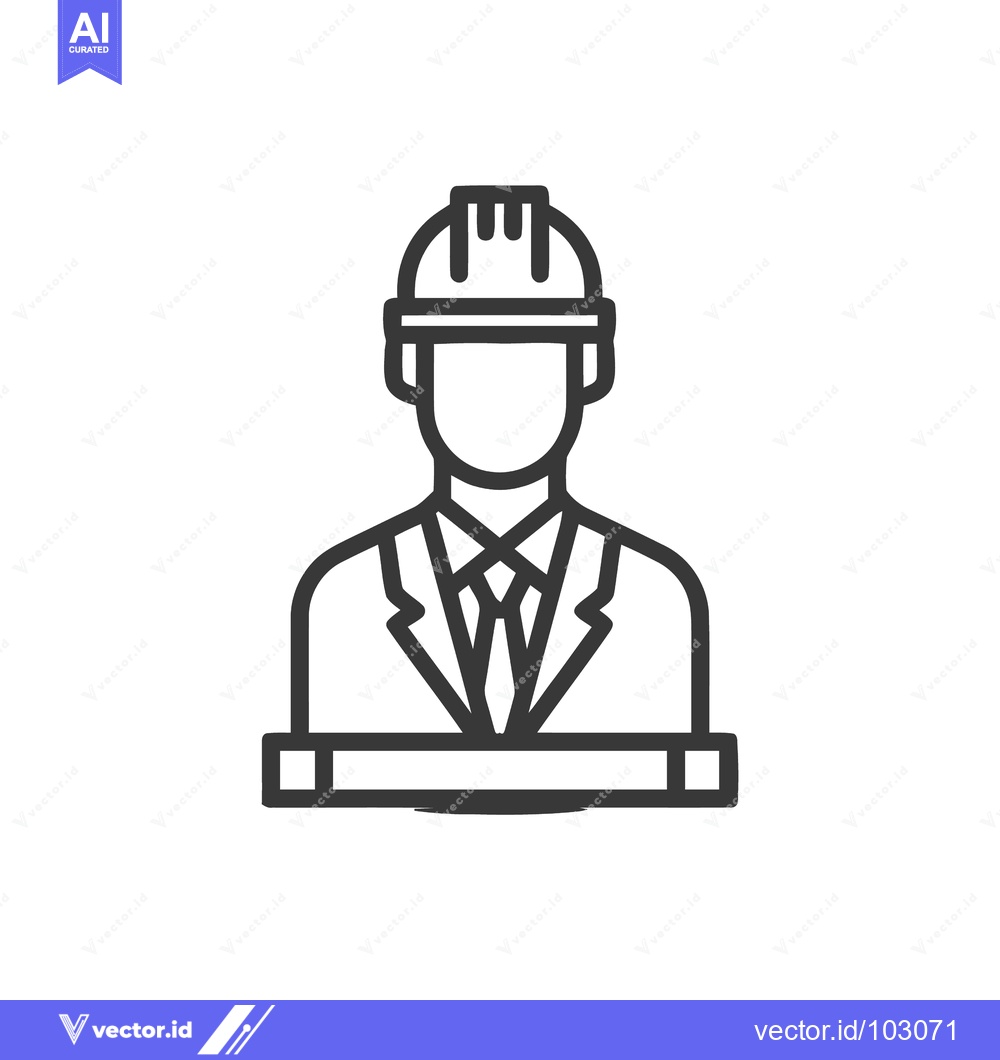 Premium Vector dari Professional Engineer Architect Line Icon with Hard Hat and Blueprint