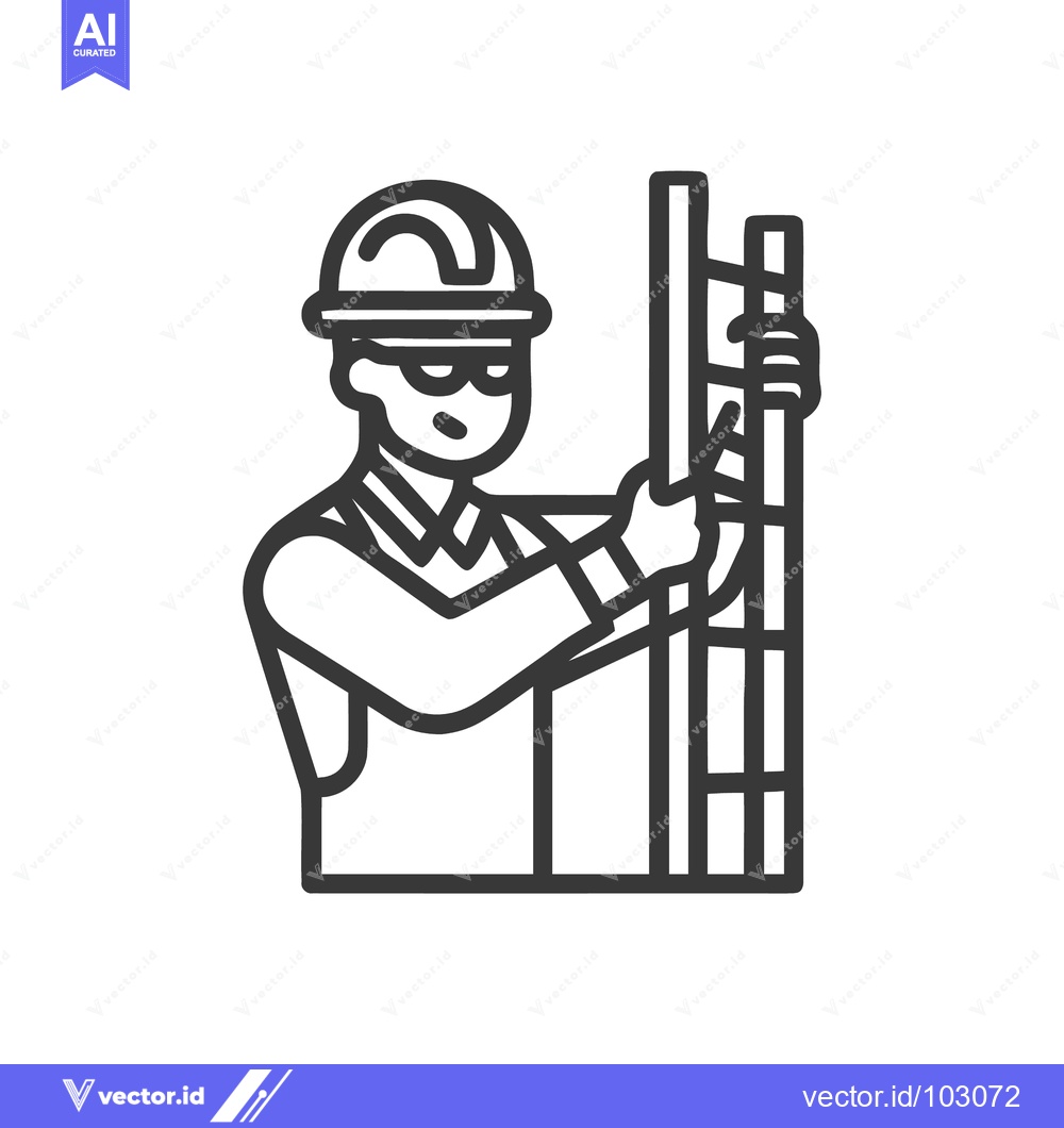 Premium Vector of Monochrome Line Icon of Construction Worker Inspecting Rebar Framework