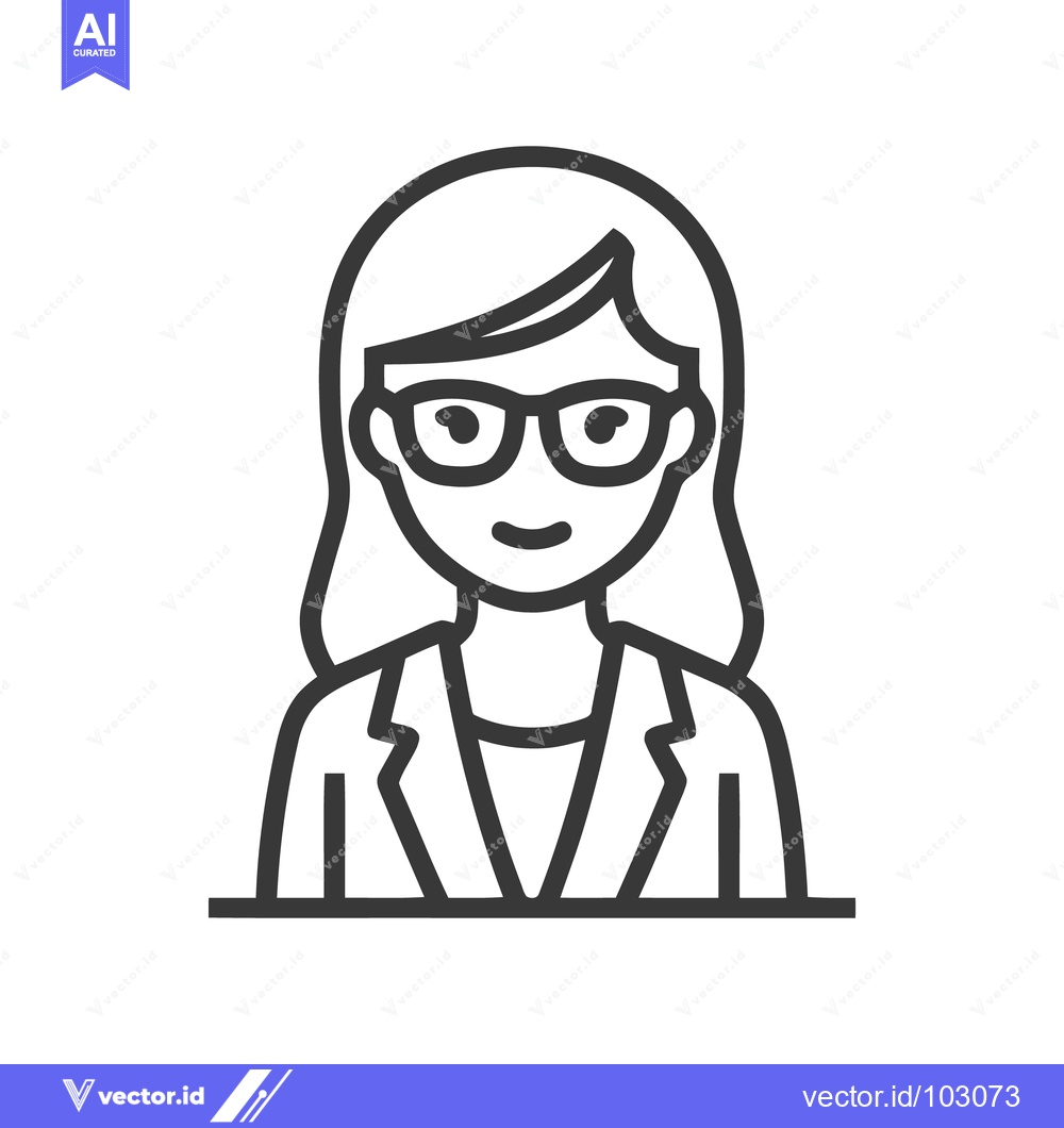 Premium Vector of Minimalist Line Art Icon of Professional Woman with Glasses