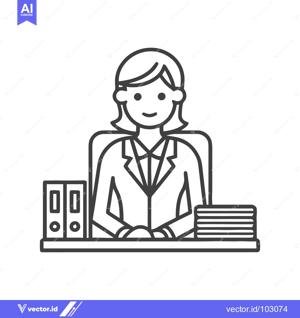 Premium Vector of Smiling Professional Woman at Office Desk with Files and Papers, Minim