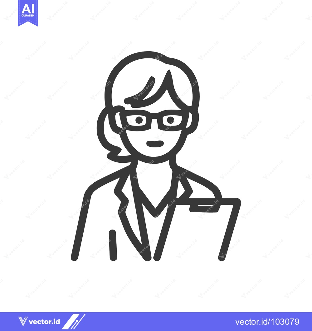 Premium Vector of Minimalist Line Art Icon of Professional Woman in Glasses Holding Clip