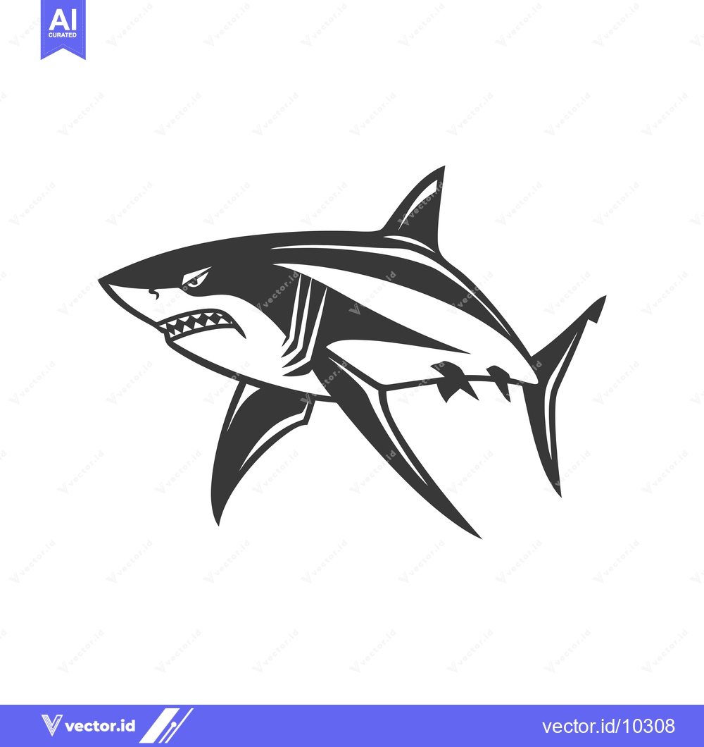 Premium Vector dari A Black and White Illustration of an Angry Shark