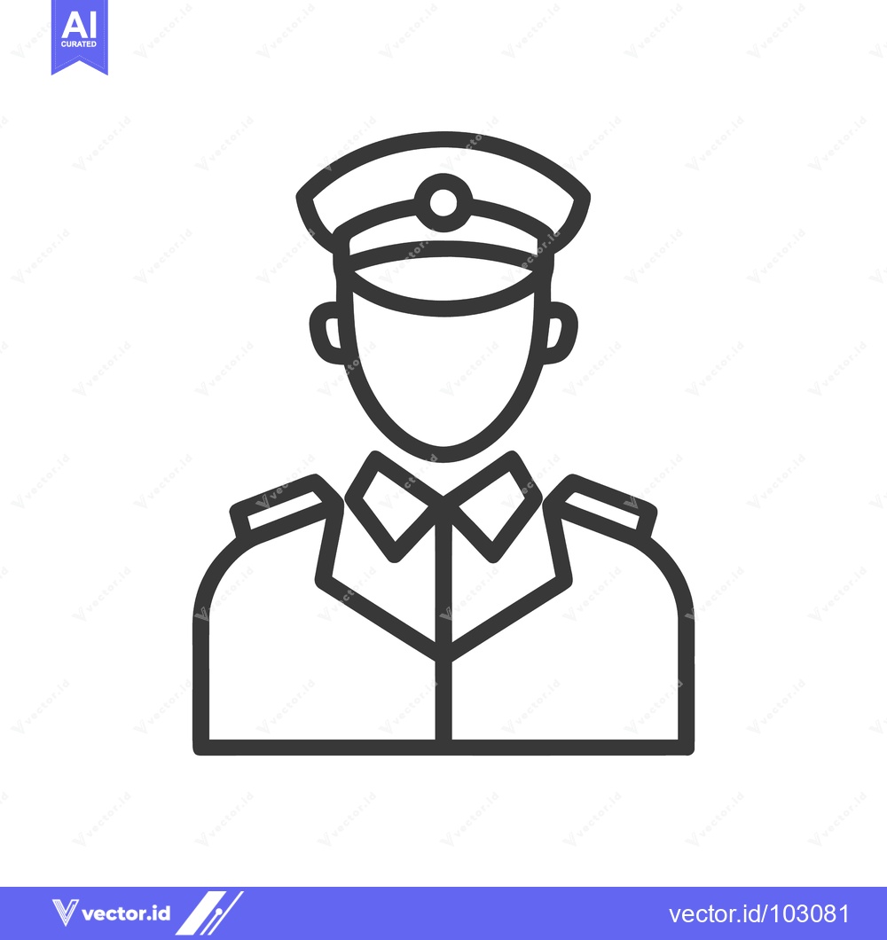 Premium Vector dari Clean Line Art Icon of a Uniformed Officer or Pilot with Peaked Cap, M