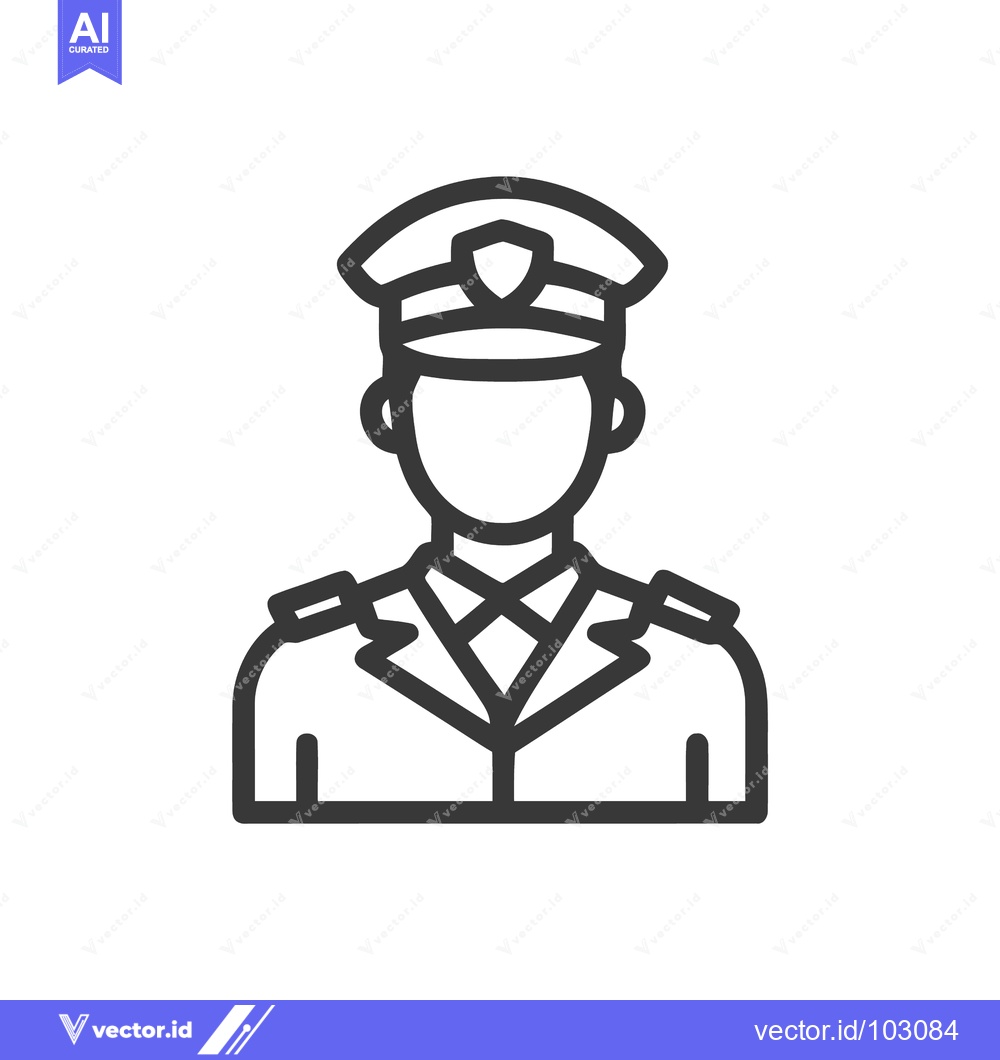 Premium Vector of Minimalist Line Art Icon of a Uniformed Officer with Peaked Cap and Ba