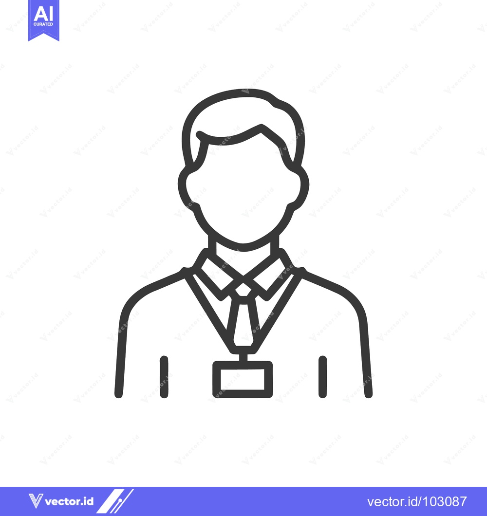 Premium Vector of Minimalist Line Art Icon of Professional Person with ID Badge and Tie