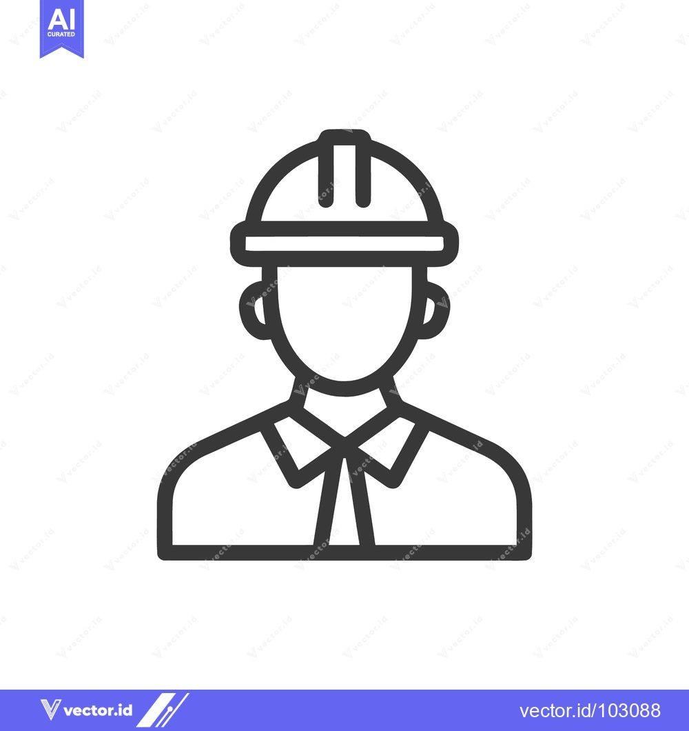 Premium Vector dari Minimalist Line Icon of a Professional Worker or Engineer Wearing a Ha