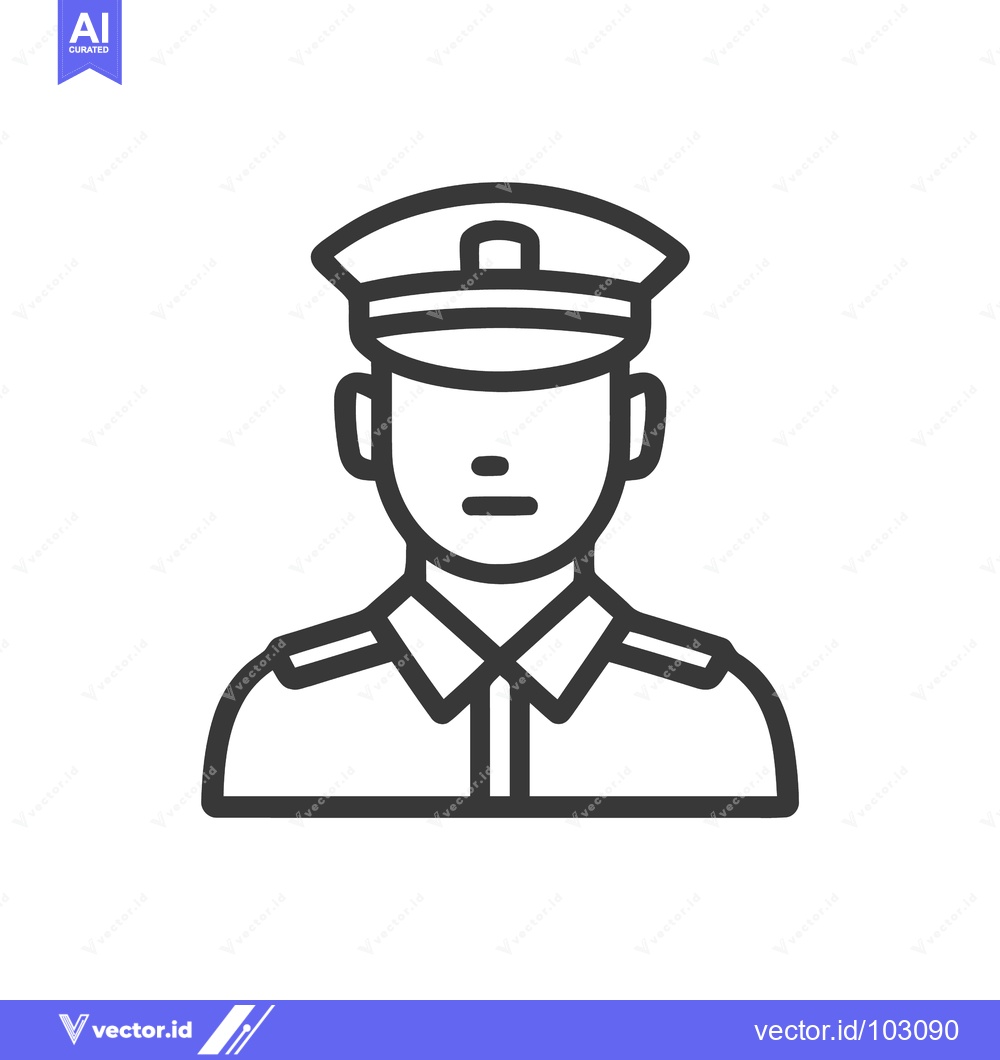 Premium Vector of Minimalist Line Art Icon of Male Officer in Uniform with Peaked Cap, S