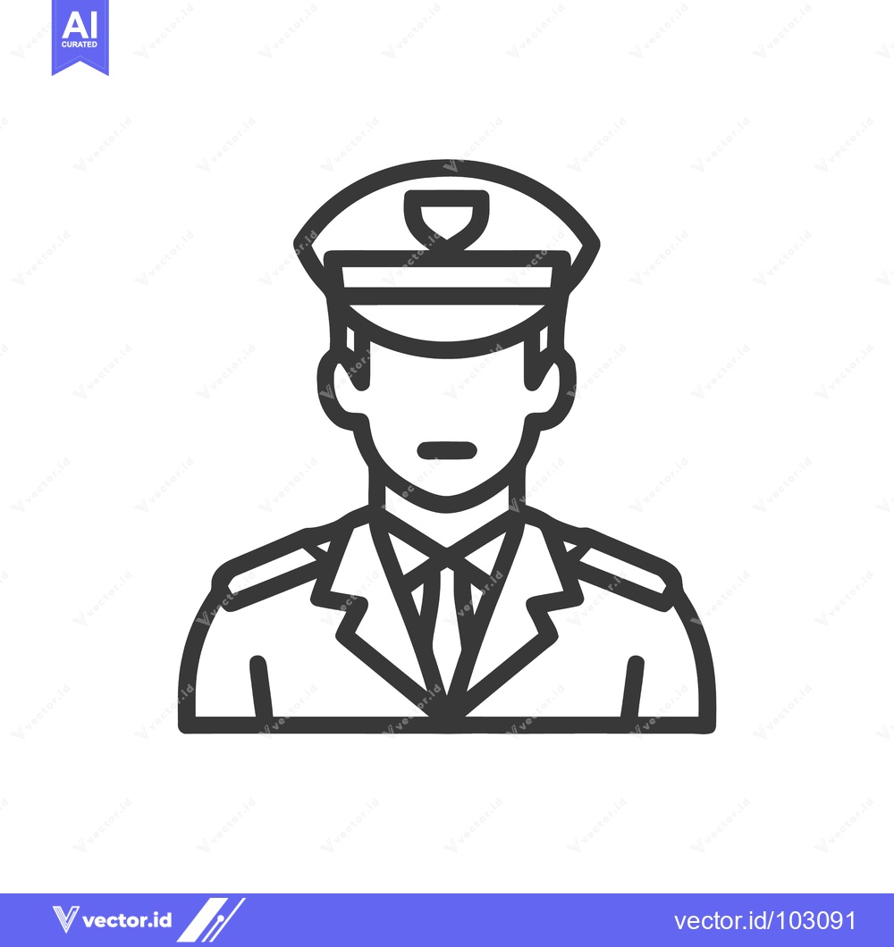 Premium Vector dari Uniformed Officer Line Icon with Cap and Tie, Professional Avatar for