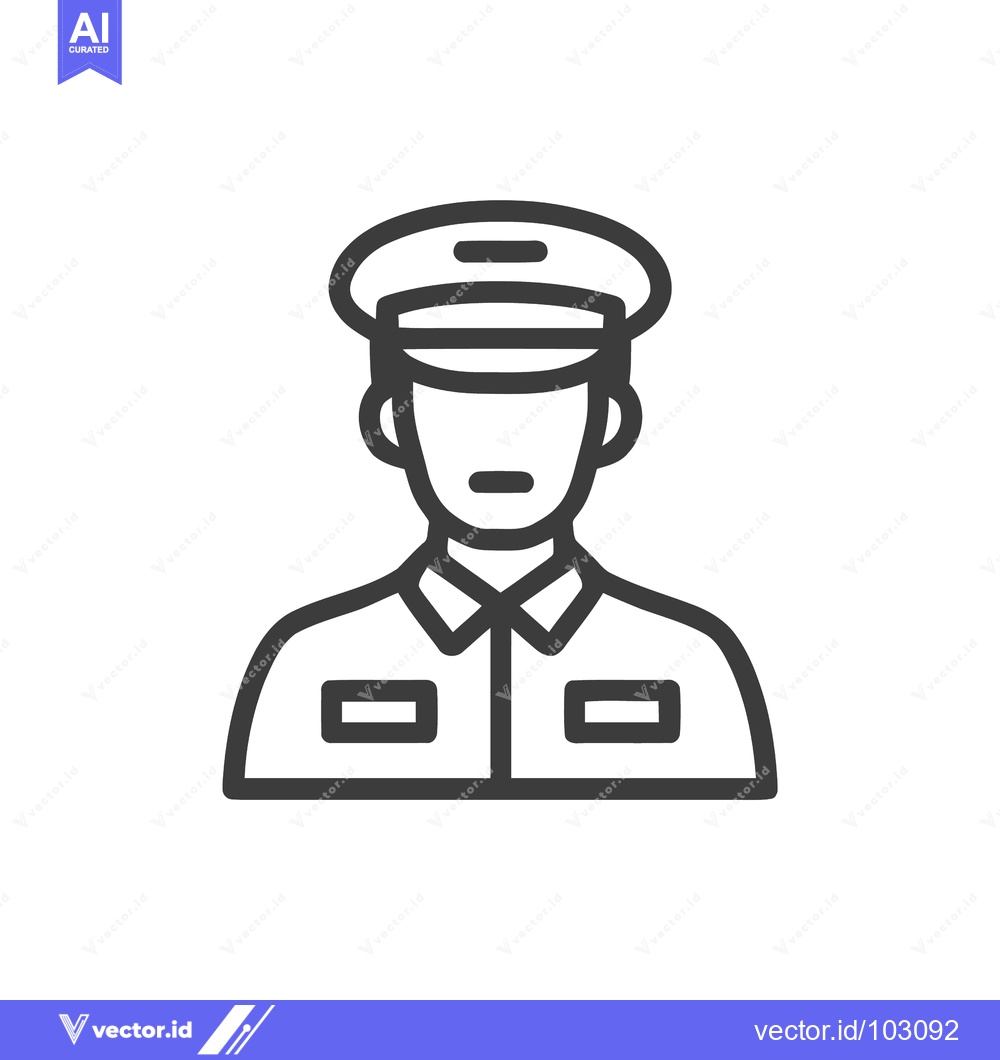 Premium Vector of Minimalist Line Art Icon of Uniformed Professional with Cap, Ideal for