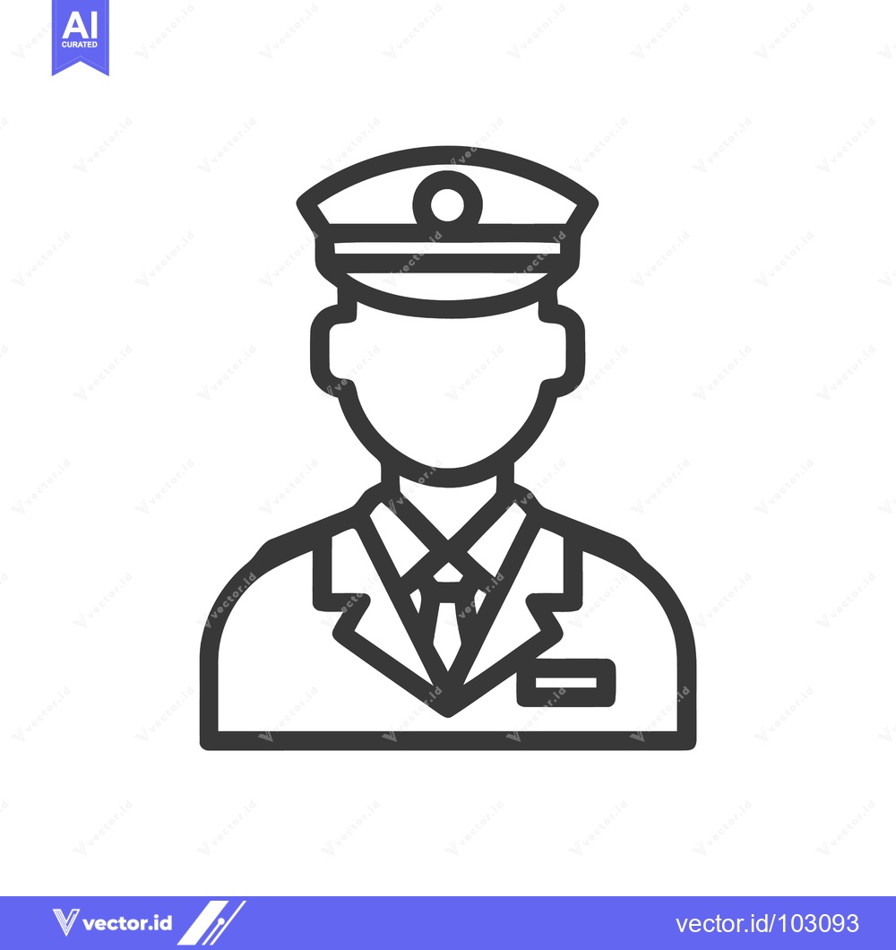 Premium Vector of Professional Officer Icon: Minimalist Line Art of a Uniformed Pilot or