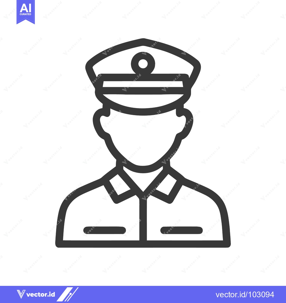 Premium Vector of Minimalist Line Art Icon of Uniformed Officer with Peaked Cap and Embl