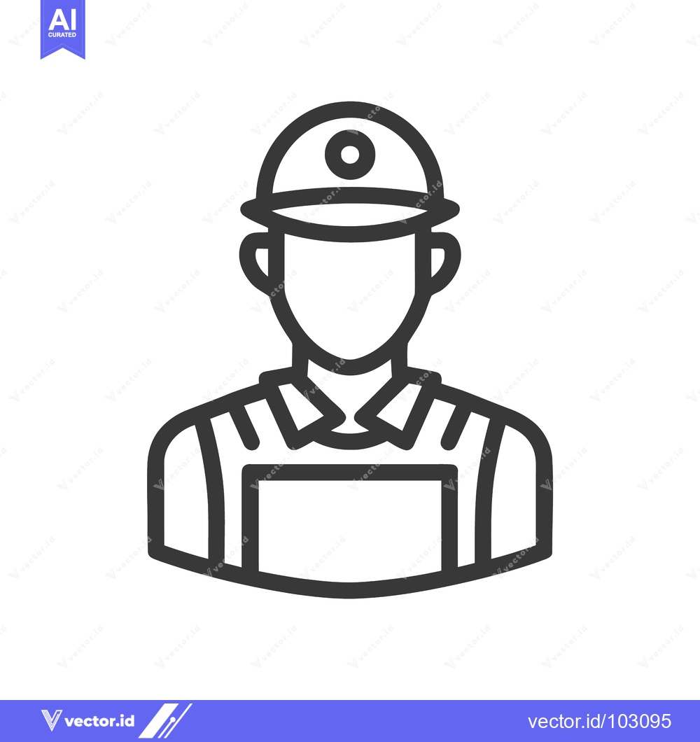 Premium Vector dari Minimalist Line Art Icon of Construction Worker in Hard Hat and Overal