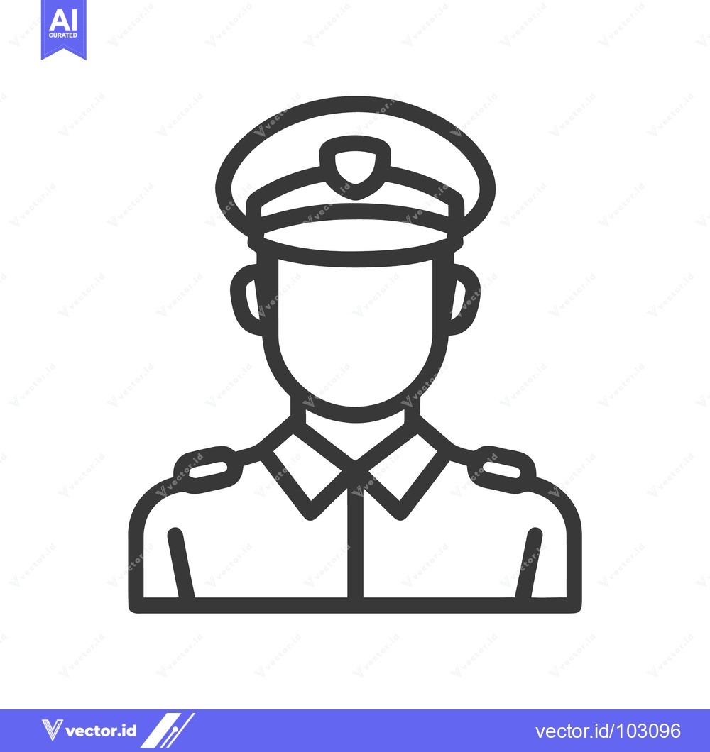 Premium Vector dari Minimalist Line Art Icon of a Uniformed Officer with Cap and Epaulets,