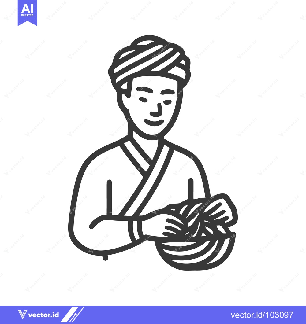 Premium Vector dari Minimalist Line Art Icon of Man in Turban Preparing Food in Bowl, Trad