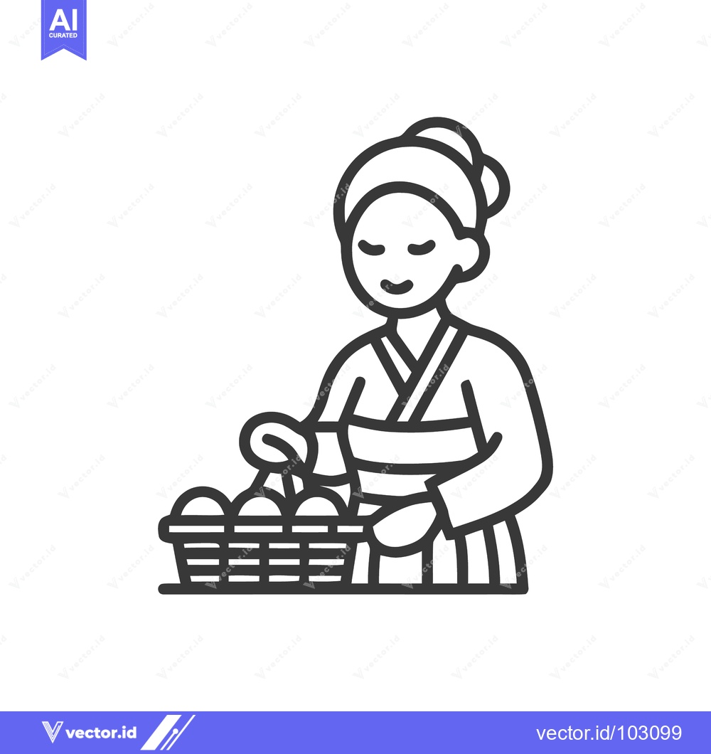 Premium Vector dari Serene Kimono-Clad Woman Gently Arranging Eggs in Woven Basket, Minima