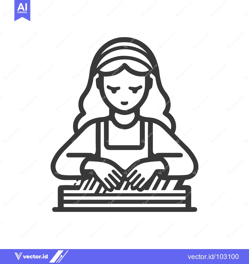 Premium Vector of Focused Female Musician Playing Piano Keyboard in Clean Line Art Icon
