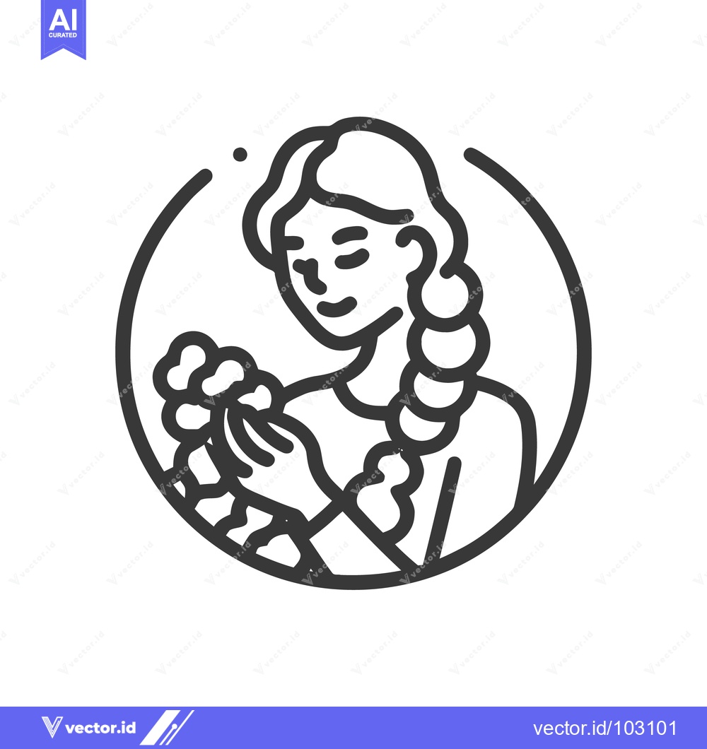 Premium Vector of Serene Woman with Braided Hair Gently Holding Flowers in Minimalist Li