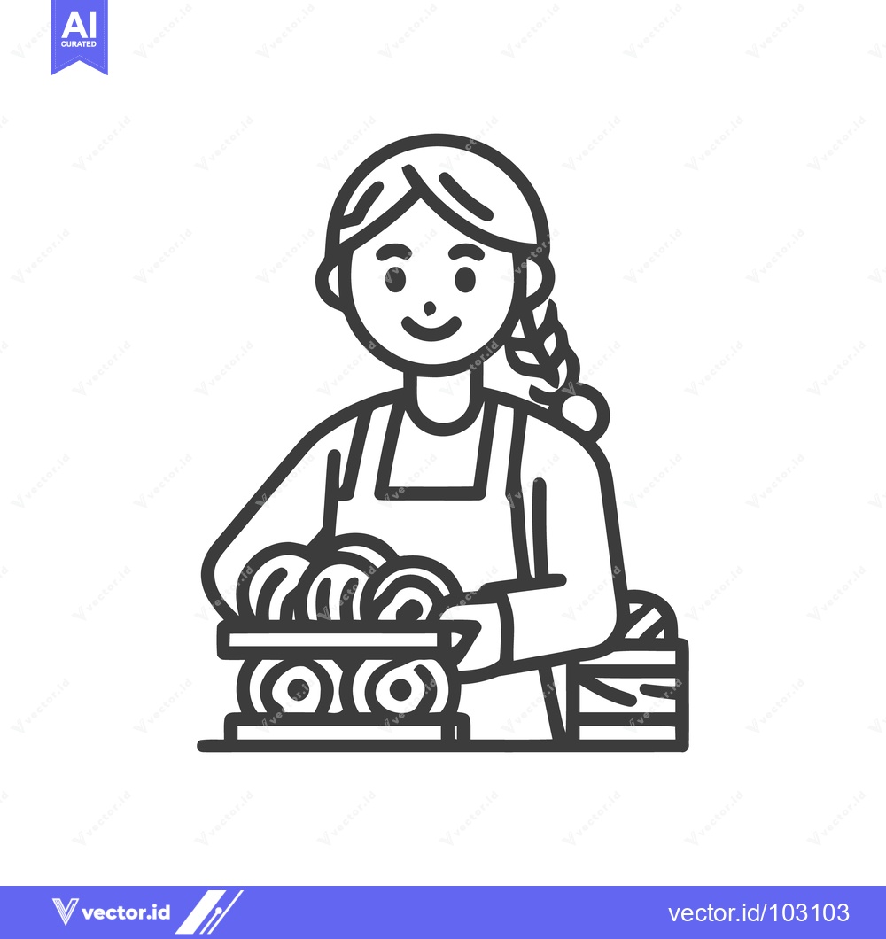 Premium Vector of Friendly Female Baker Presenting Freshly Baked Goods in Simple Line Ar