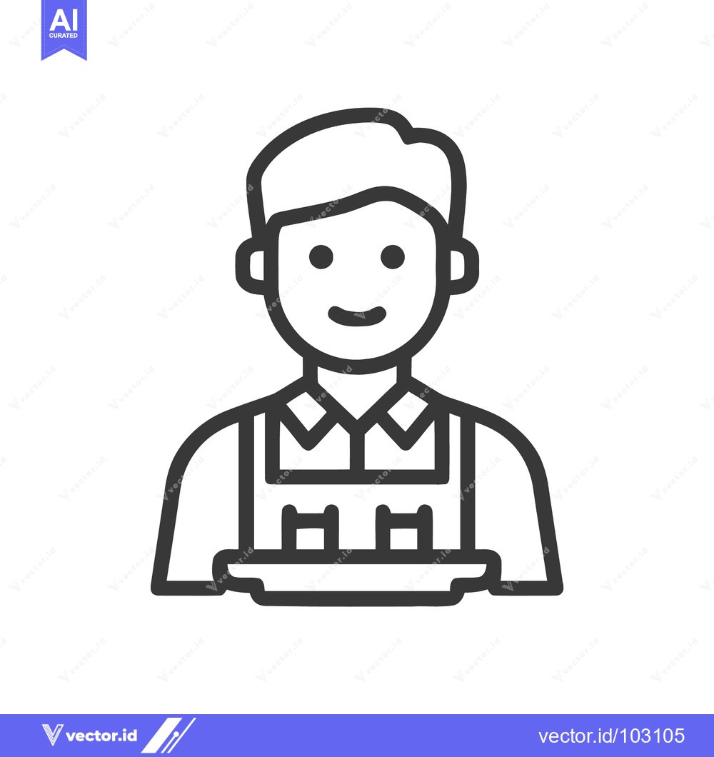 Premium Vector dari Smiling Line Art Waiter Icon with Tray, Professional Service Symbol