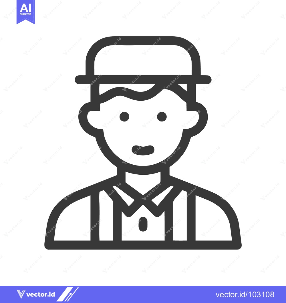 Premium Vector dari Clean Line Icon of Male Figure with Hat and Suspenders, User Avatar or