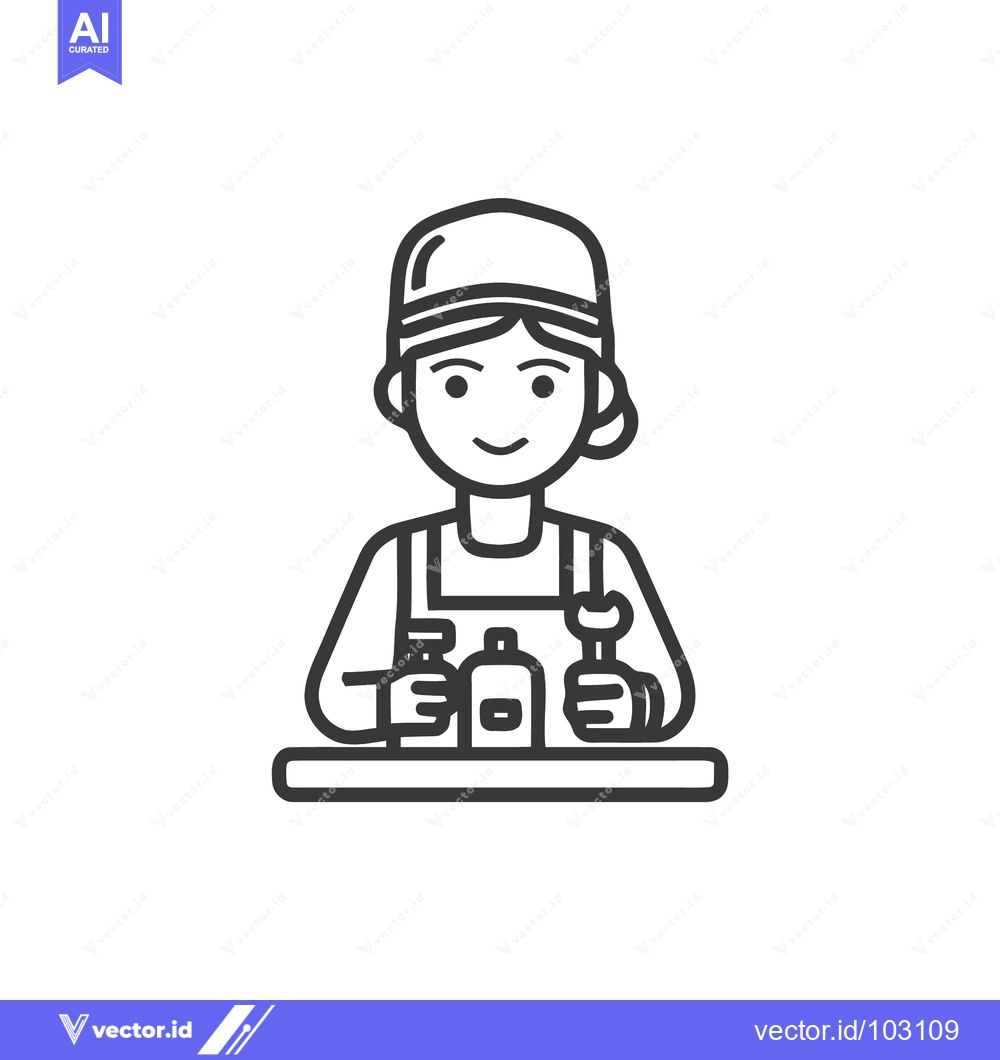 Premium Vector dari Smiling Line Art Icon of Female Mechanic or Technician with Wrench and