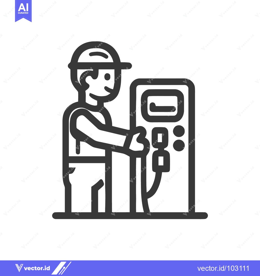 Premium Vector dari Smiling Service Worker with Fuel or EV Charging Station Line Art Icon