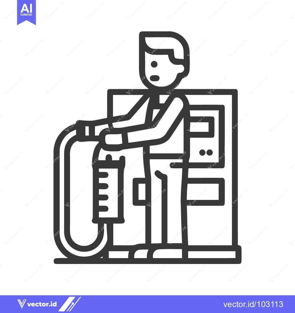 Premium Vector dari Minimalist Line Art Icon of Man Pumping Fuel at Gas Station