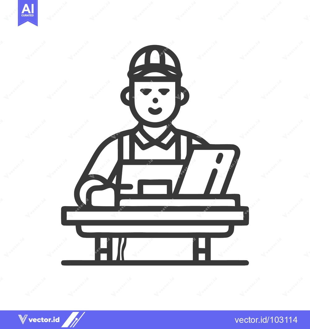 Premium Vector dari Monochrome Line Art Icon of a Skilled Chef or Artisan with Utensils on