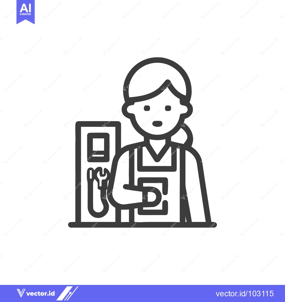 Premium Vector of Minimalist Female Mechanic Icon with Wrench, Professional Technician O