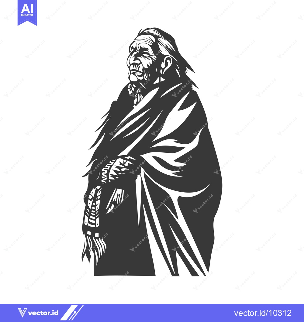 Premium Vector of A Black and White Illustration of a Native American Elder