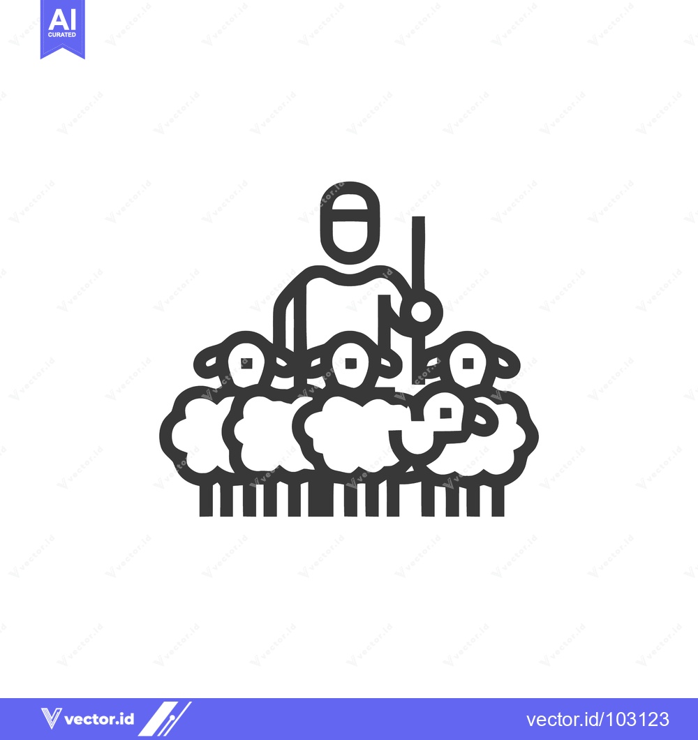 Premium Vector dari Simple Line Art Icon: Shepherd with Flock of Sheep