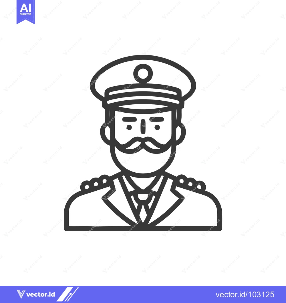 Premium Vector dari Professional Captain or Pilot Line Art Icon with Hat, Mustache, and Un