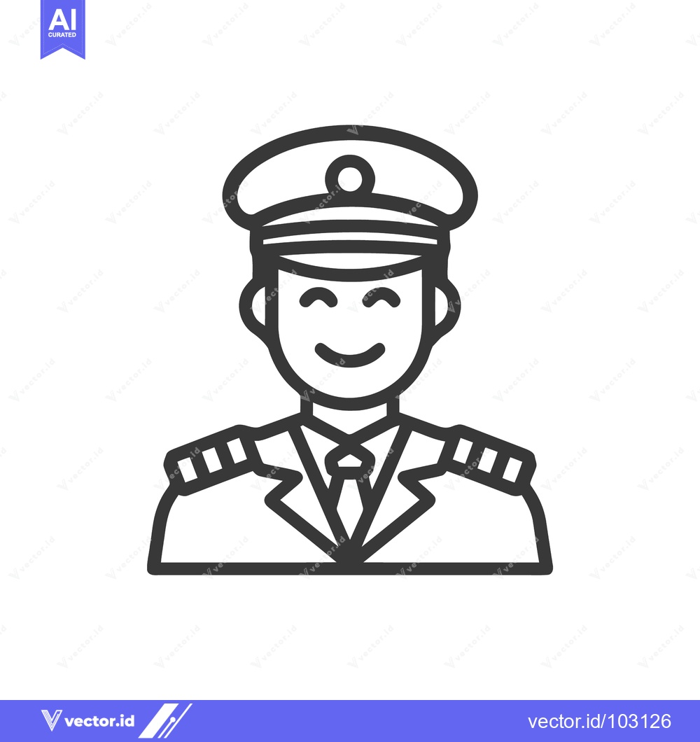 Premium Vector of Happy Pilot Line Art Icon in Uniform and Hat, Minimalist Vector Illust