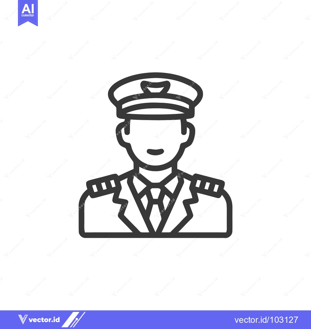 Premium Vector dari Clean Line Art Icon of Male Pilot or Captain in Uniform with Cap and E
