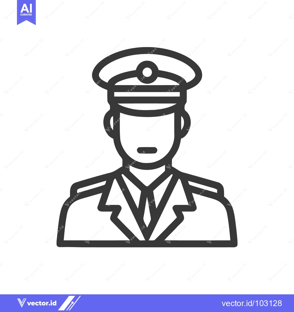 Premium Vector of Stylized Male Officer Icon with Peaked Cap and Formal Uniform