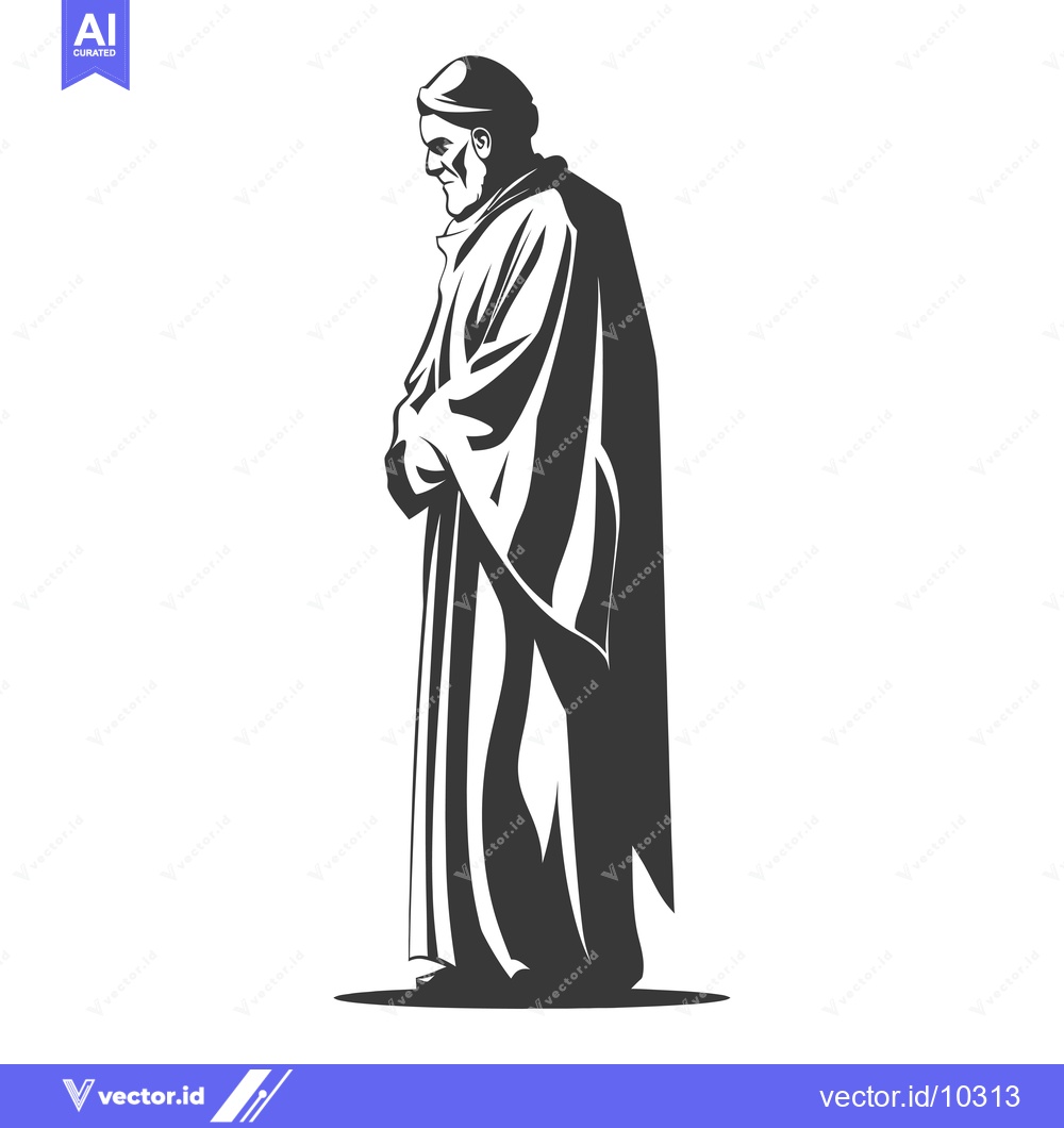 Premium Vector dari A Black and White Illustration of an Elderly Man in a Robe Praying