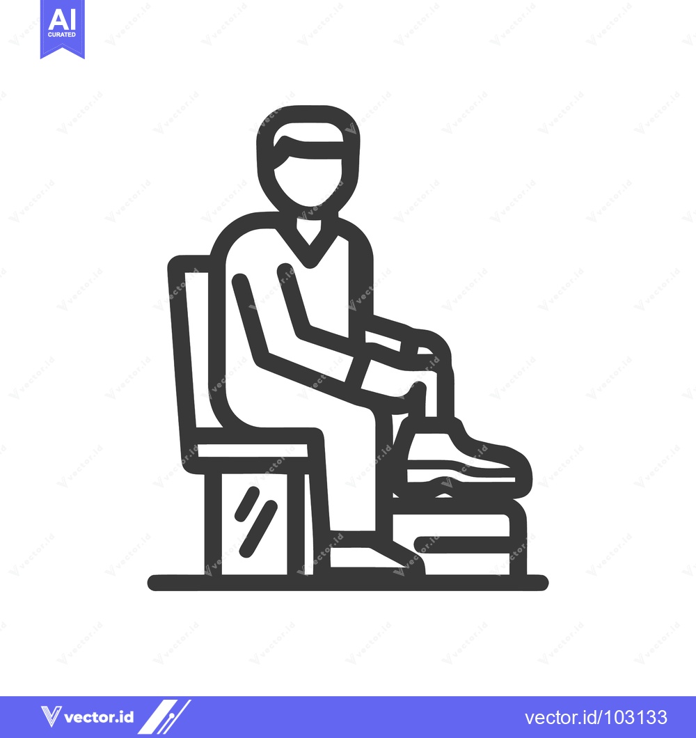 Premium Vector dari Minimalist Line Icon of Man Shining Shoe on Footrest, Cobbler Service