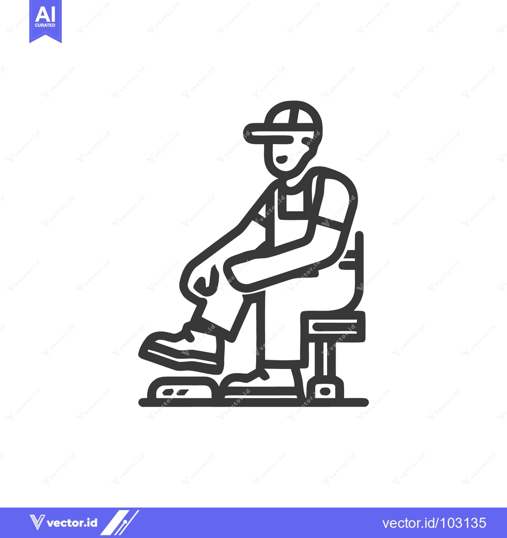 Premium Vector dari Minimalist Line Art Icon of a Person in Cap and Overalls Sitting on a