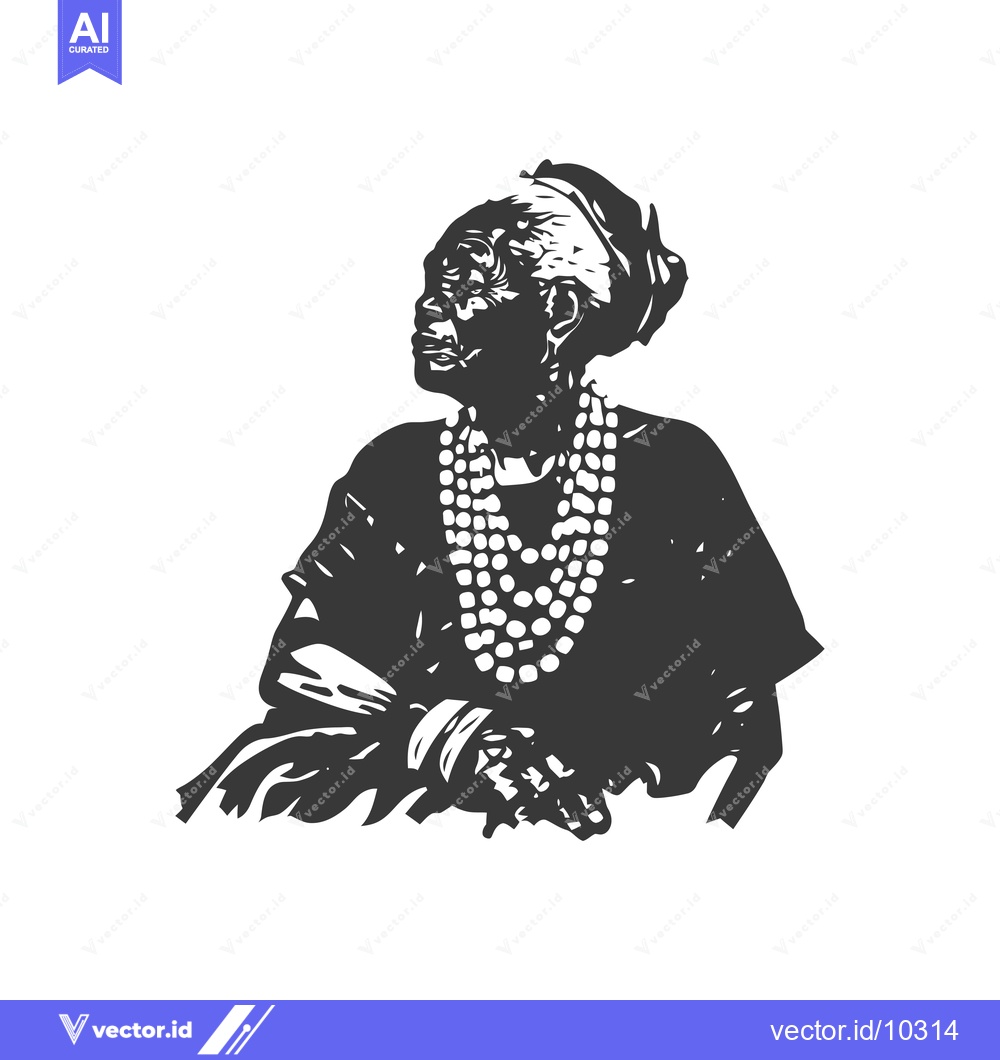 Premium Vector dari A Black and White Illustration of an Elderly Woman in Traditional Clot