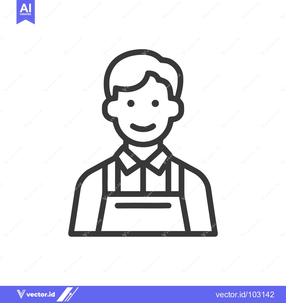 Premium Vector dari Smiling Person in Apron Line Icon: Friendly Service Professional Vecto