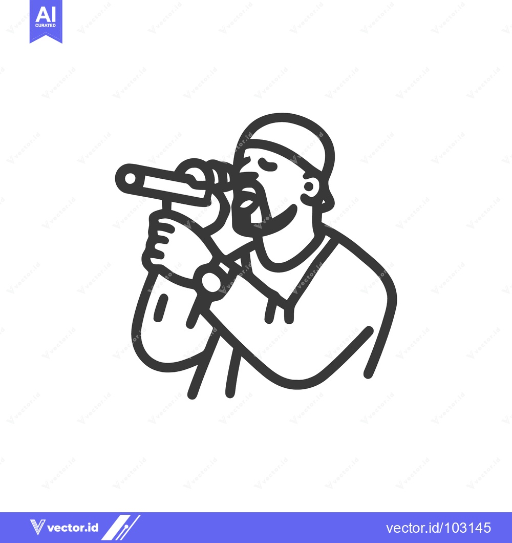 Premium Vector of Minimalist Line Art Icon of Male Rapper or Singer Performing with Micr