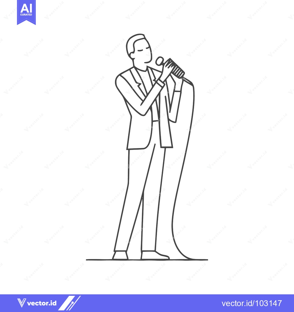 Premium Vector dari Elegant Line Art of Male Vocalist Immersed in Song, Holding Microphone