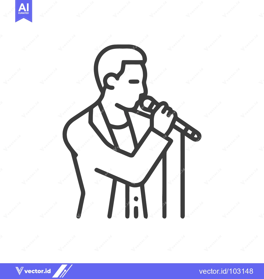 Premium Vector of Minimalist Line Art Icon of Male Performer Singing into Microphone on